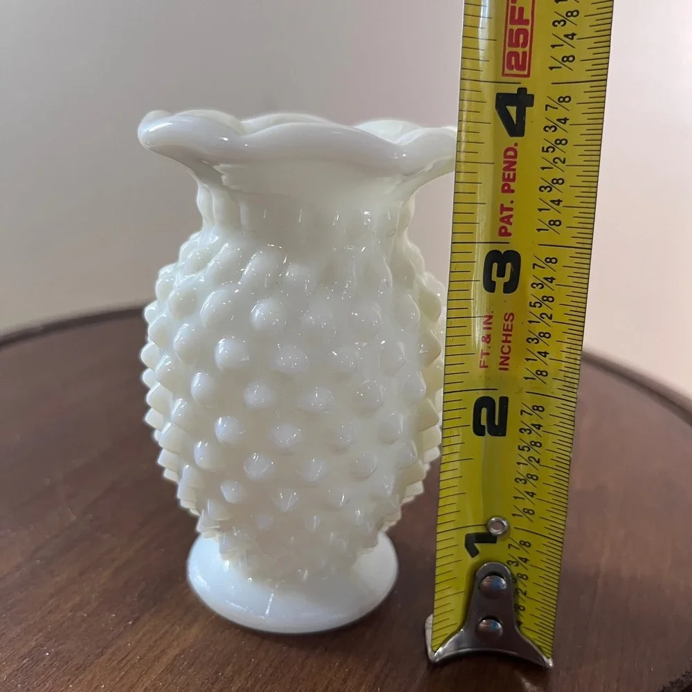 Vtg Fenton Milk Glass Hobnail Ruffled Mini Bud Vase White 4 Inch